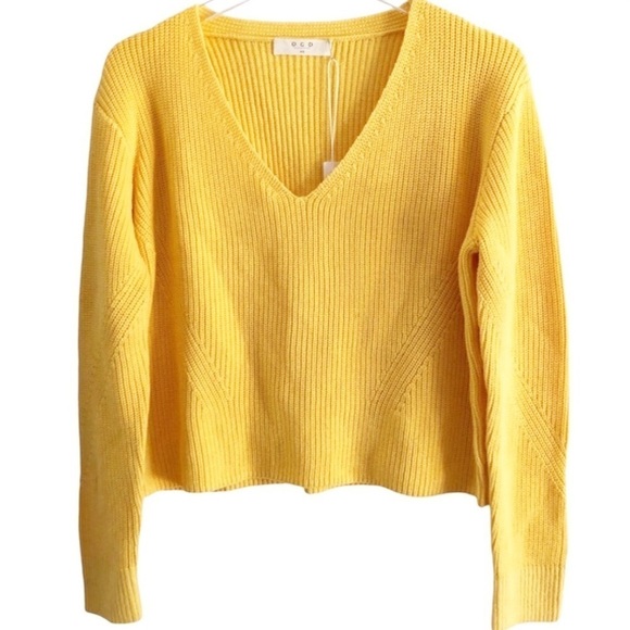 One Grey Day Sweater Rib Knit V-neck Canary Marigold Yellow Size XS - Picture 1 of 6